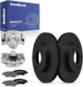 AutoShack Front Brake Rotors, Ceramic Pads & Calipers for Honda, Civic 2006-2011, FWD L4 1.3L - E-Coated Drilled & Slotted - Black Finish - NightGuard - 10.31' (261.9 mm), 5-Lug