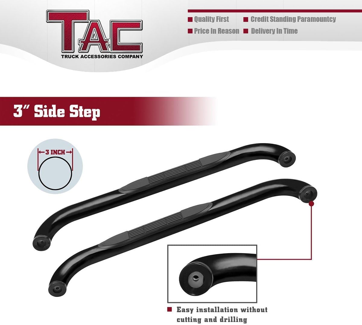 TAC Side Steps Fit 2009-2014 Ford F150 Regular Cab 3 inches Black Side Bars Nerf Bars Step Rails Running Boards Off Road Automotive Exterior Accessories (2 Pieces Running Boards)