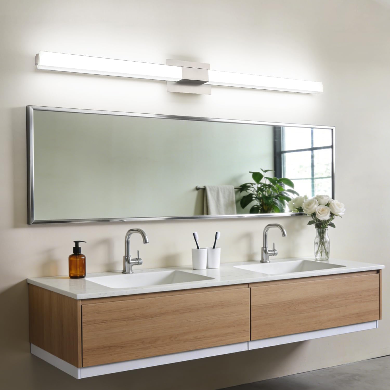 Brushed Nickel Bathroom Vanity Light - 48 Inch Extra Long Modern LED Vanity Light Bar IP44 Rust-Resistant 5CCT
