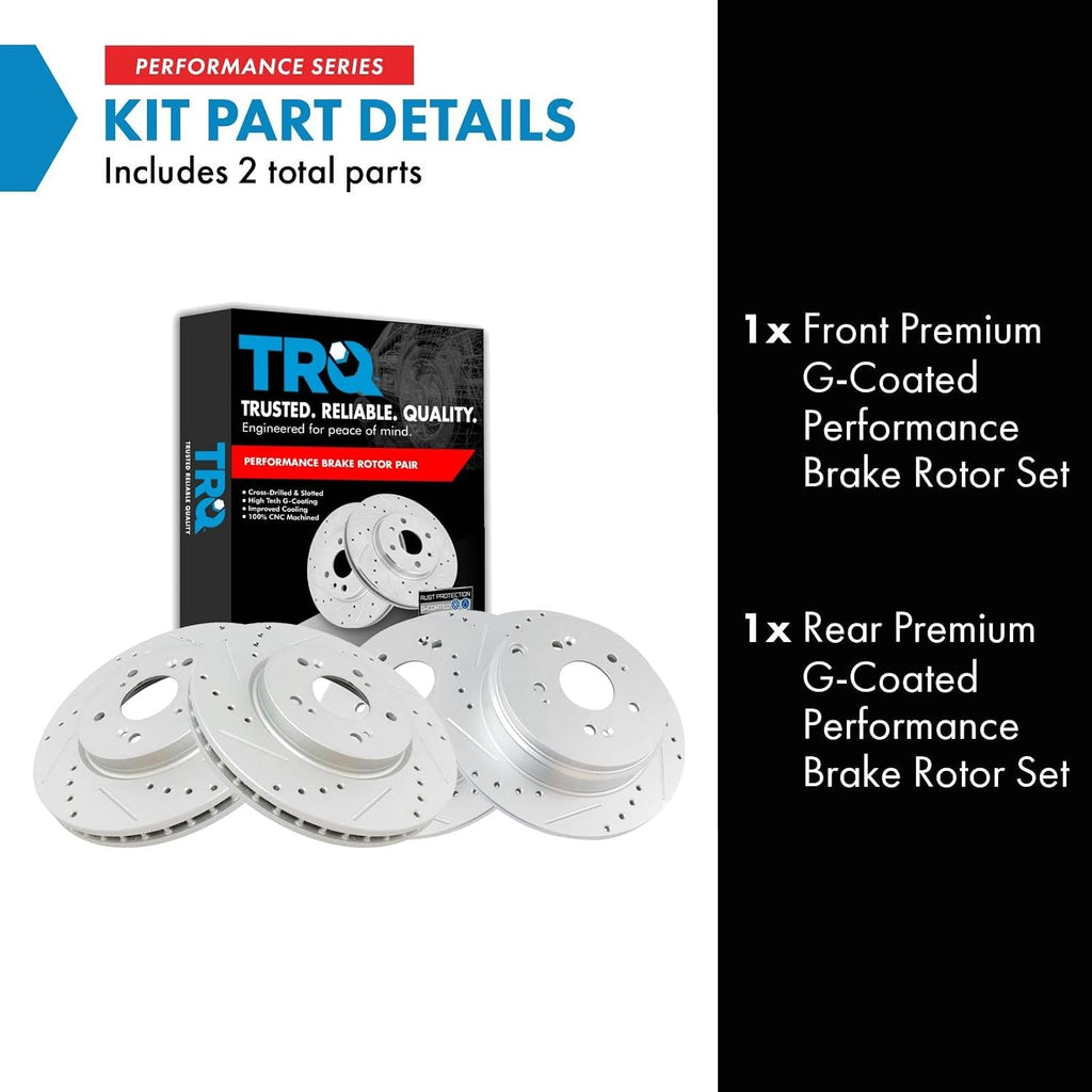 TRQ Performance Front and Rear Brake Rotor Set G Coated Drilled and Slotted Vented Solid Compatible with 2007-2012 Acura RDX 2007-2016 Honda CR-V