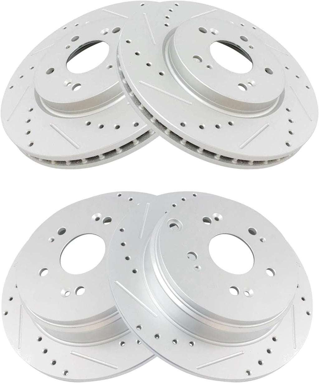 TRQ Performance Front and Rear Brake Rotor Set G Coated Drilled and Slotted Vented Solid Compatible with 2007-2012 Acura RDX 2007-2016 Honda CR-V