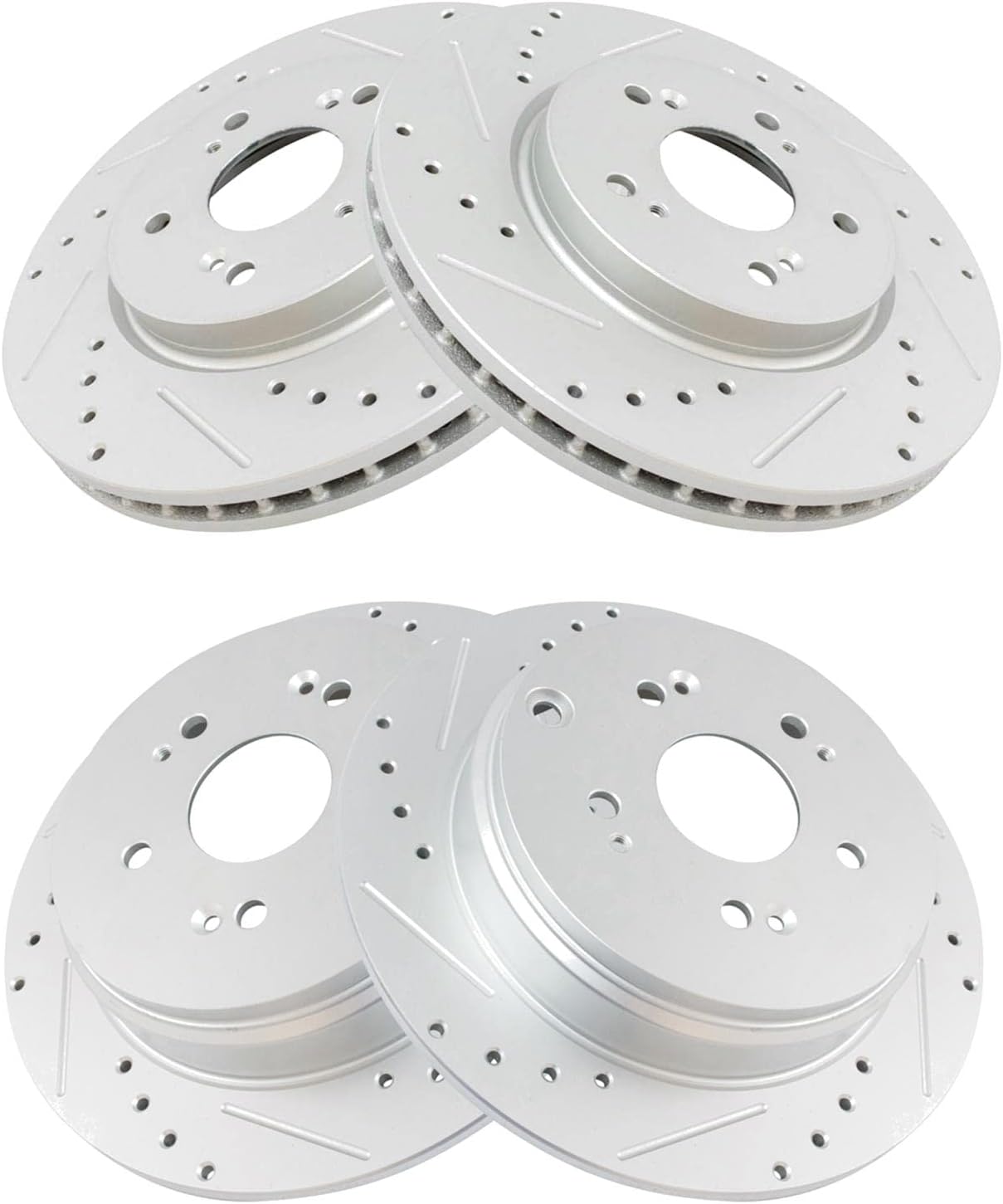 TRQ Performance Front and Rear Brake Rotor Set G Coated Drilled and Slotted Vented Solid Compatible with 2007-2012 Acura RDX 2007-2016 Honda CR-V