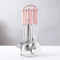 7 Pieces Metal Kitchen Utensils Set Kitchenware Cookware Set Mirror Polished 304 Stainless Steel Kitchen Cooking Utensils Set with Holder Heat Resistant Ceram,Pink