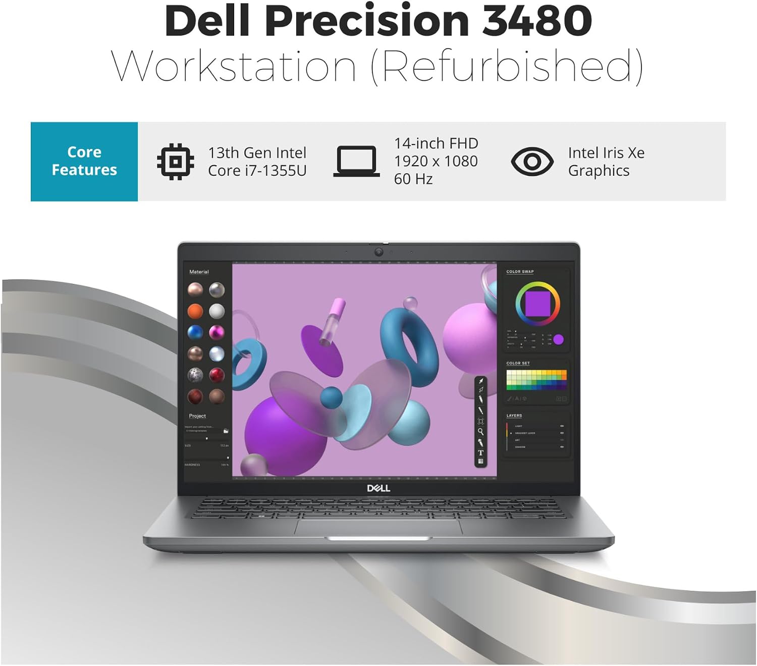 Dell Precision 3000 3480 14' Mobile Workstation - Full HD - 1920 x 1080 - Intel Core i7 13th Gen i7-1355U Deca-core (10 Core) 1.70 GHz - 16 GB Total RAM - 512 GB SSD - Titan Gray