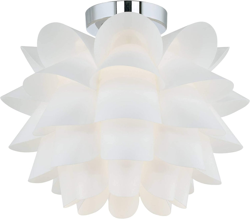 Possini Euro Design White Flower Modern Ceiling Light Semi Flush-Mount Fixture 15 3/4' Wide Chrome for Bedroom Kitchen Living Room Hallway Dining Bathroom Schoolhouse House