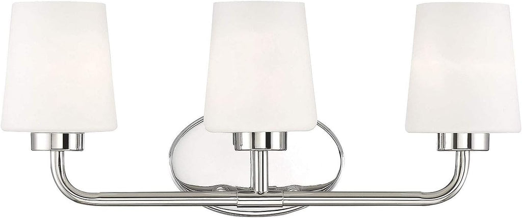 Savoy House 8-4090-3-109 Capra Mid-Century Modern White Opal Glass Bathroom Vanity Wall Light, 3-Light 180 Total Watts, 9' H x 22' W, Polished Nickel