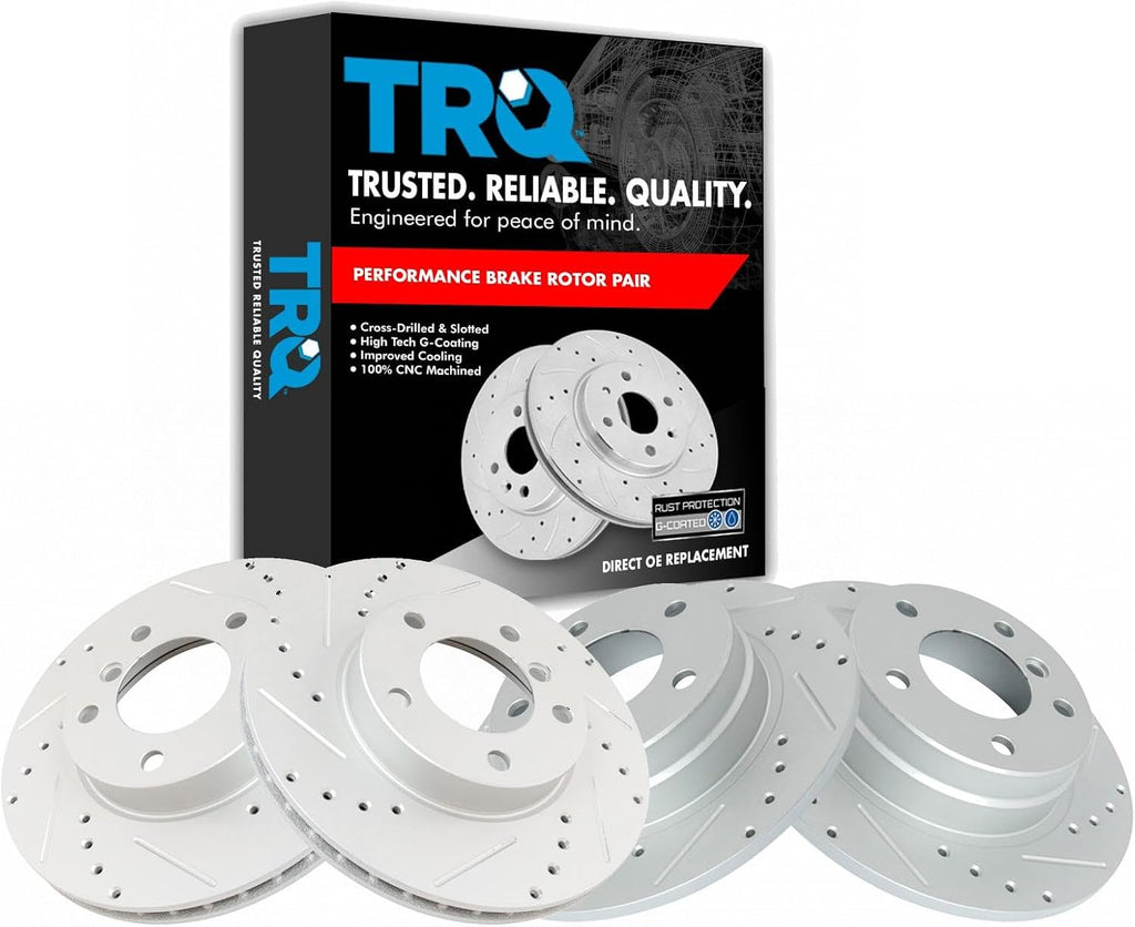 TRQ Performance Front and Rear Brake Rotor Set G Coated Drilled and Slotted Compatible with 1992-1998 BMW 318i 318is 325i 325is 1996-1998 328i 328is 1998-1999 323is