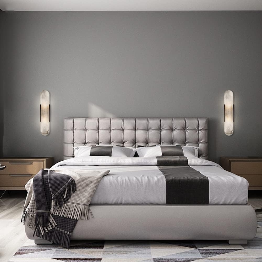 Modern Home Decoration White Marble Wall Sconce White Alabaster Sleek Unique Wall Light Bathroom Vanity Light Fixture Long Bedroom Wall Lamp Modern Lighting for Living Room Hallway