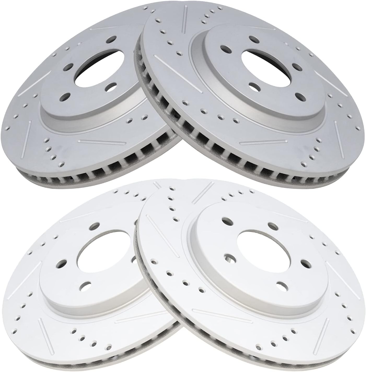 TRQ Performance Front and Rear Brake Rotor Set G Coated Drilled and Slotted Compatible with 2005-2014 Ford Mustang