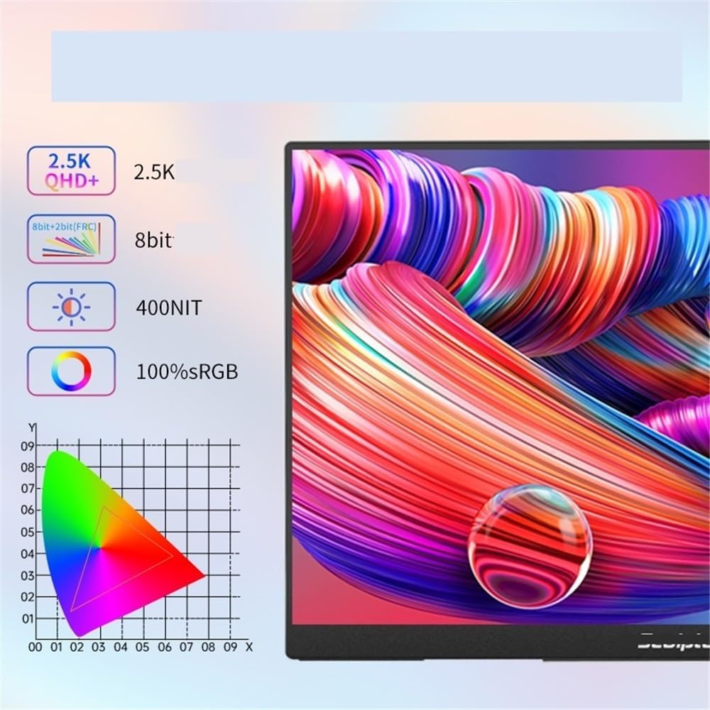 Portable Monitor for Laptop 2.5K 16-inch 120Hz Portable Display for Laptops, Mobile Phones, and Extended Secondary Screens Portable Gaming Monitor