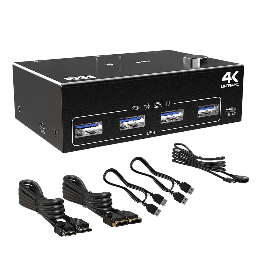 DP USB 3.0 KVM Switch Dual Monitor Display Port HDMI-Compatible Switcher for 2 Computer Laptop Share Keyboard Mouse Monitors