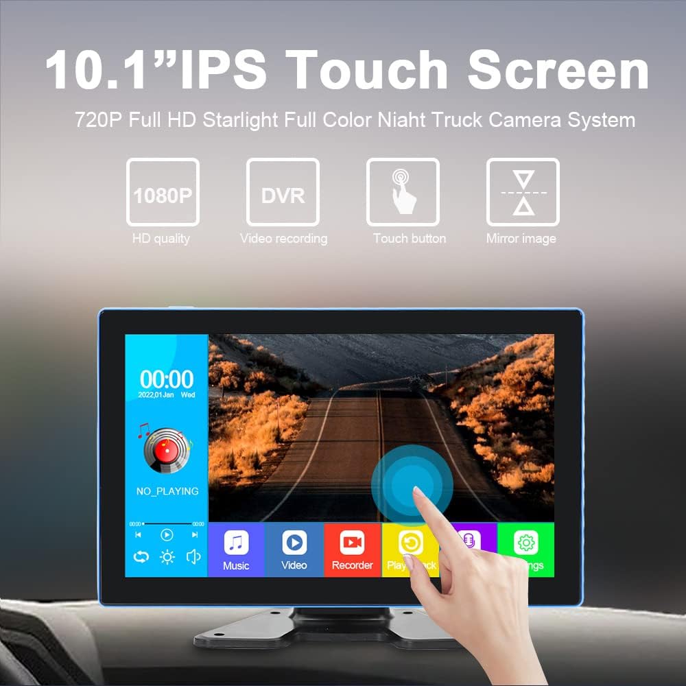 EVERSECU 4K Car Backup Cameras System with 10.1' Touch Screen Quad Display Monitor & 4pcs 1080P Backup AHD Cameras, MP5 Player, Vehicle DVR Recorder for RV/Truck/Bus/Trailer/Camper/Van