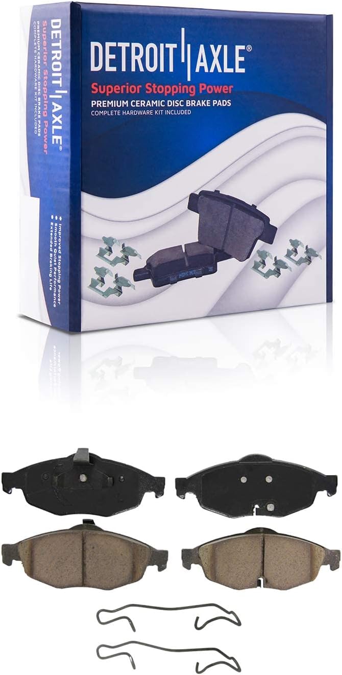 Detroit Axle - Front Brake Kit for 2001-2006 Dodge Stratus Chrysler Sebring [Sedan Convertible] Disc Brake Rotors Ceramic Brakes Pads Wheel Bearing Hubs Assembly 2002 2003 2004 2005 Replacement