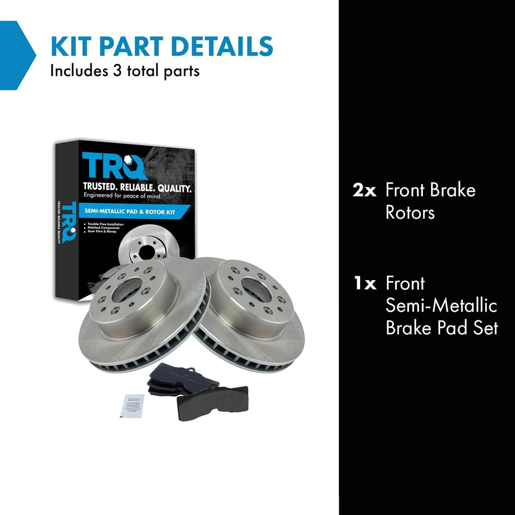TRQ Front Brake Pad and Rotor Set Semi Metallic Rotors Compatible with 1965-1982 Chevrolet Corvette