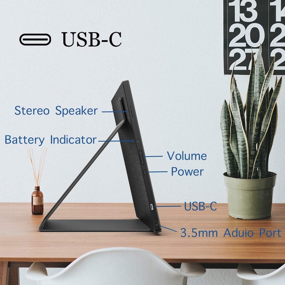 AOC 16T2 15.6' Full HD (1920 x 1080) Touch-Enabled Portable IPS Monitor, USB-C and Micro HDMI inputs, Built-in Battery, Stereo Speakers, SmartCover, AutoPivot, VESA for laptops, PC, Mac, Consoles