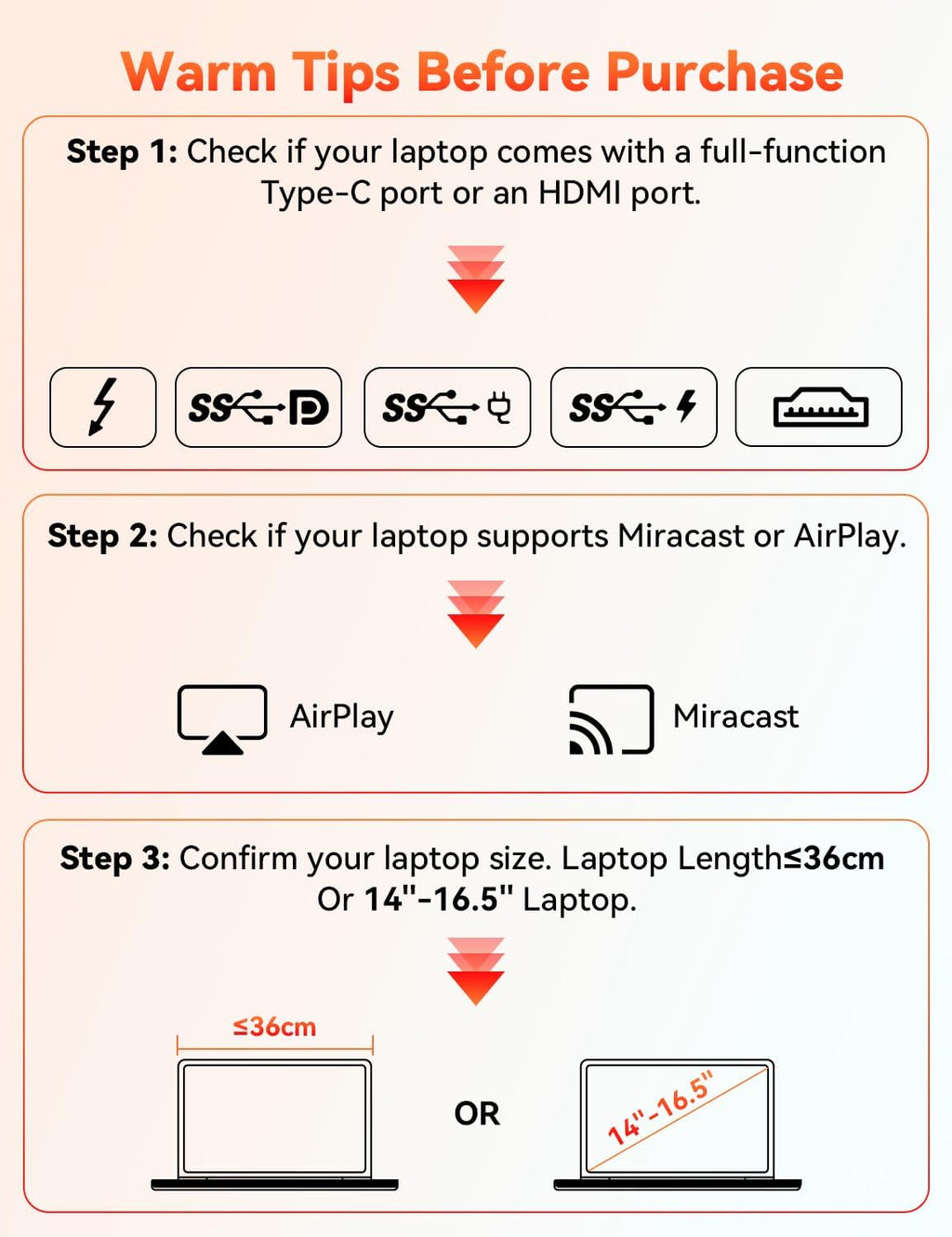 HotYeah Laptop Screen Extender, One Cable Connection (Windows & Mac), 14' 1080P Dual Portable Monitor, USB-C HDMI Wireless Travel Extended Display Triple Screen Monitor for 12-16.5' Laptop