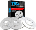 TRQ Performance Front and Rear Brake Rotor Set G Coated Drilled and Slotted Vented Compatible with 2005-2010 Ford Mustang