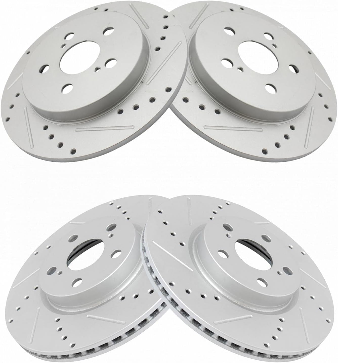 TRQ Performance Front and Rear Brake Rotor Set G Coated Drilled and Slotted Compatible with 2009-2010 Pontiac Vibe 2009-2019 Toyota Corolla 2009-2013 Matrix