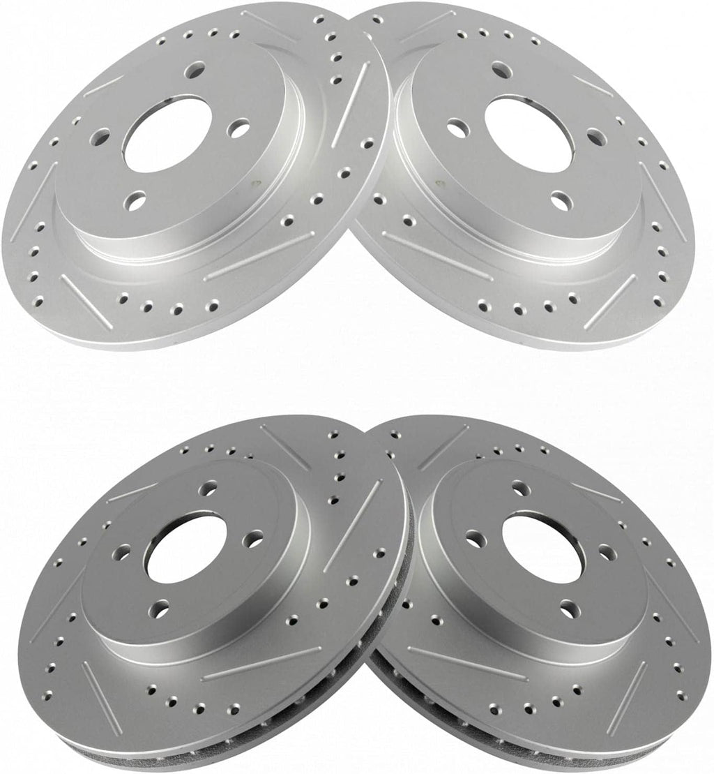 TRQ Performance Front and Rear Brake Rotor Set G Coated Drilled and Slotted Compatible with 2002-2004 Ford Focus