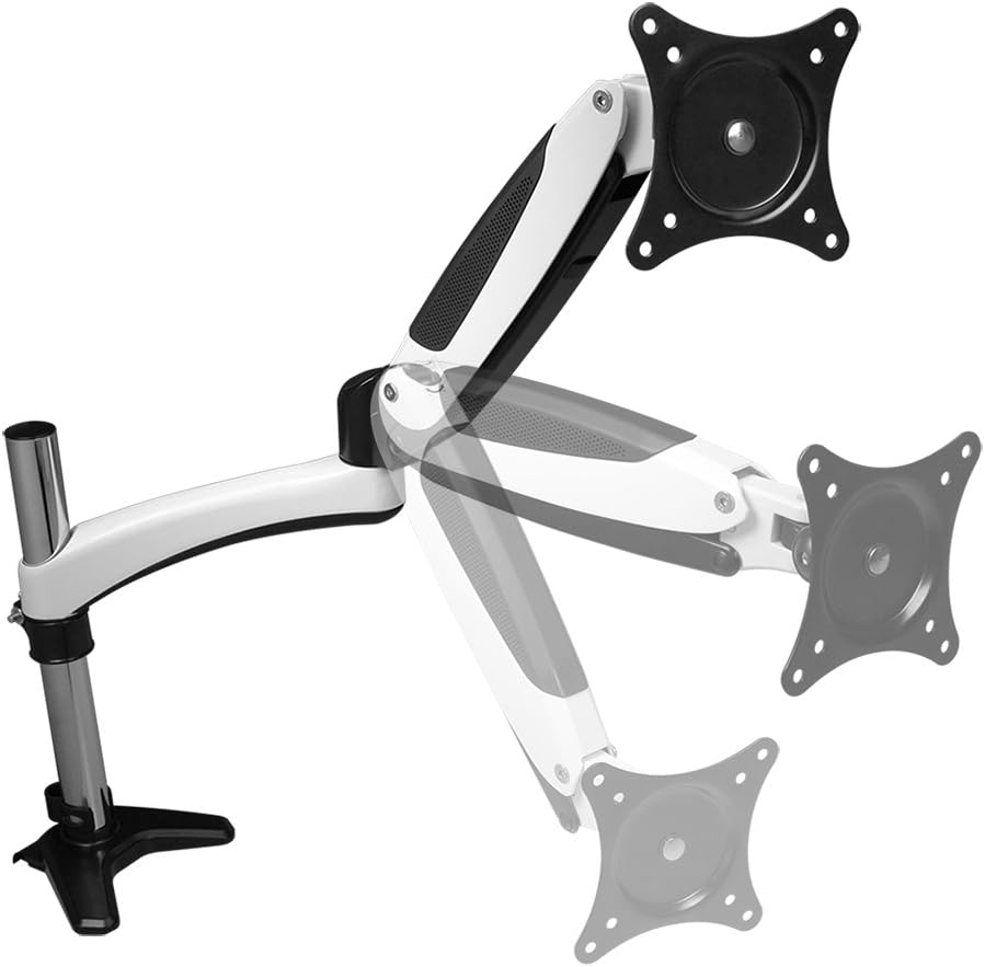 SIIG Single Monitor Desk Mount, White, Height Adjustable Gas Spring Assisted Full-Motion Easy Use, Holds 15' to 27' Screens, Up to 17.6 lbs, VESA 75 and 100