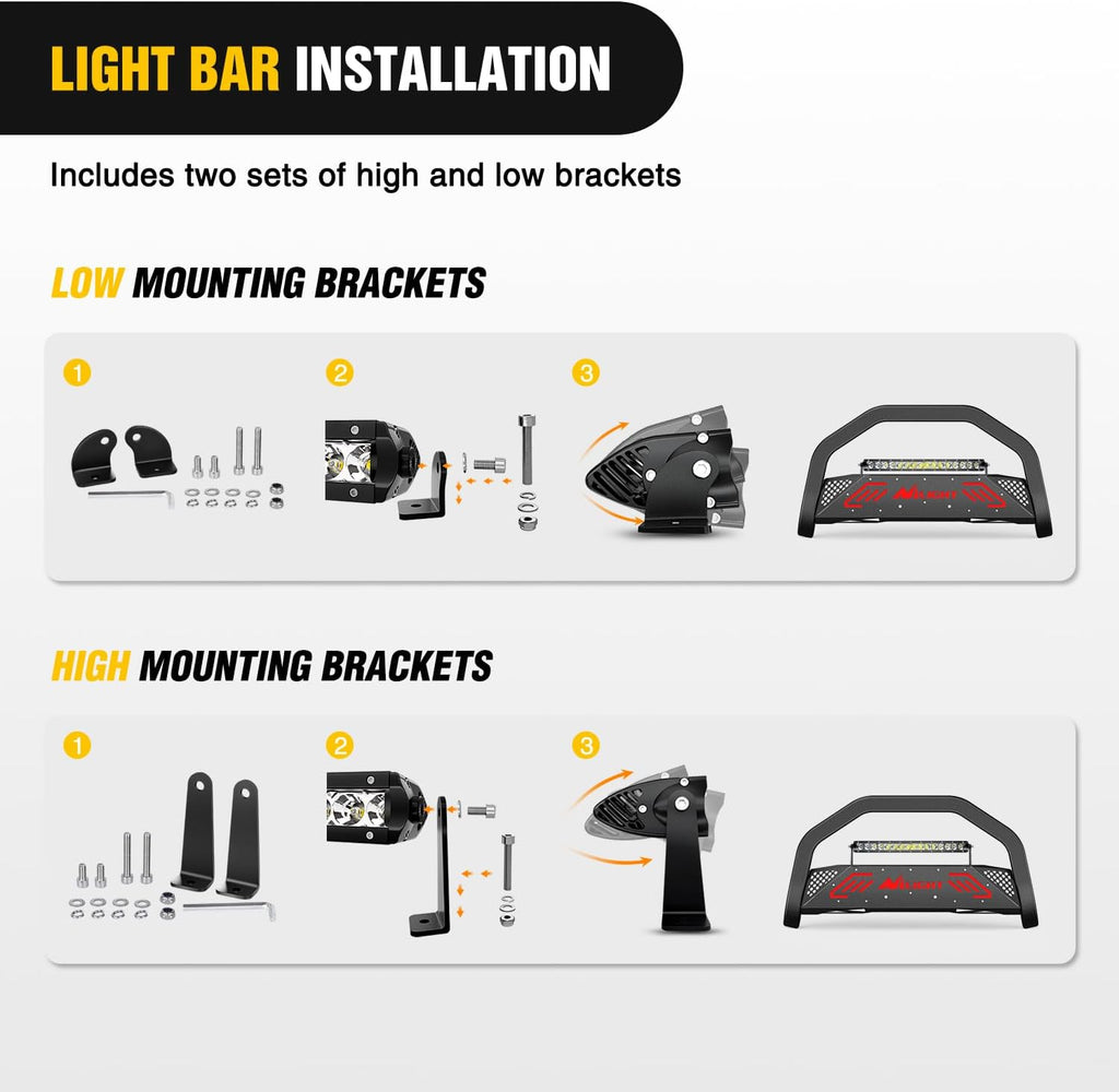Nilight Bull Bar with Light Bar&License Plate Hole Compatible with Toyota 4Runner 2010-2024 Truck Brush Guard, Front Bumper Push Bar w/Grille Skid Plate Light Mount
