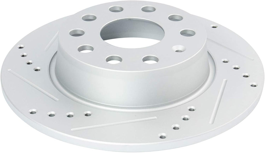 TRQ Front & Rear Brake Rotors Set Performance Premium G-Coated Slotted X Drilled Compatible with 09-20 Audi 09-21 Volkswagen
