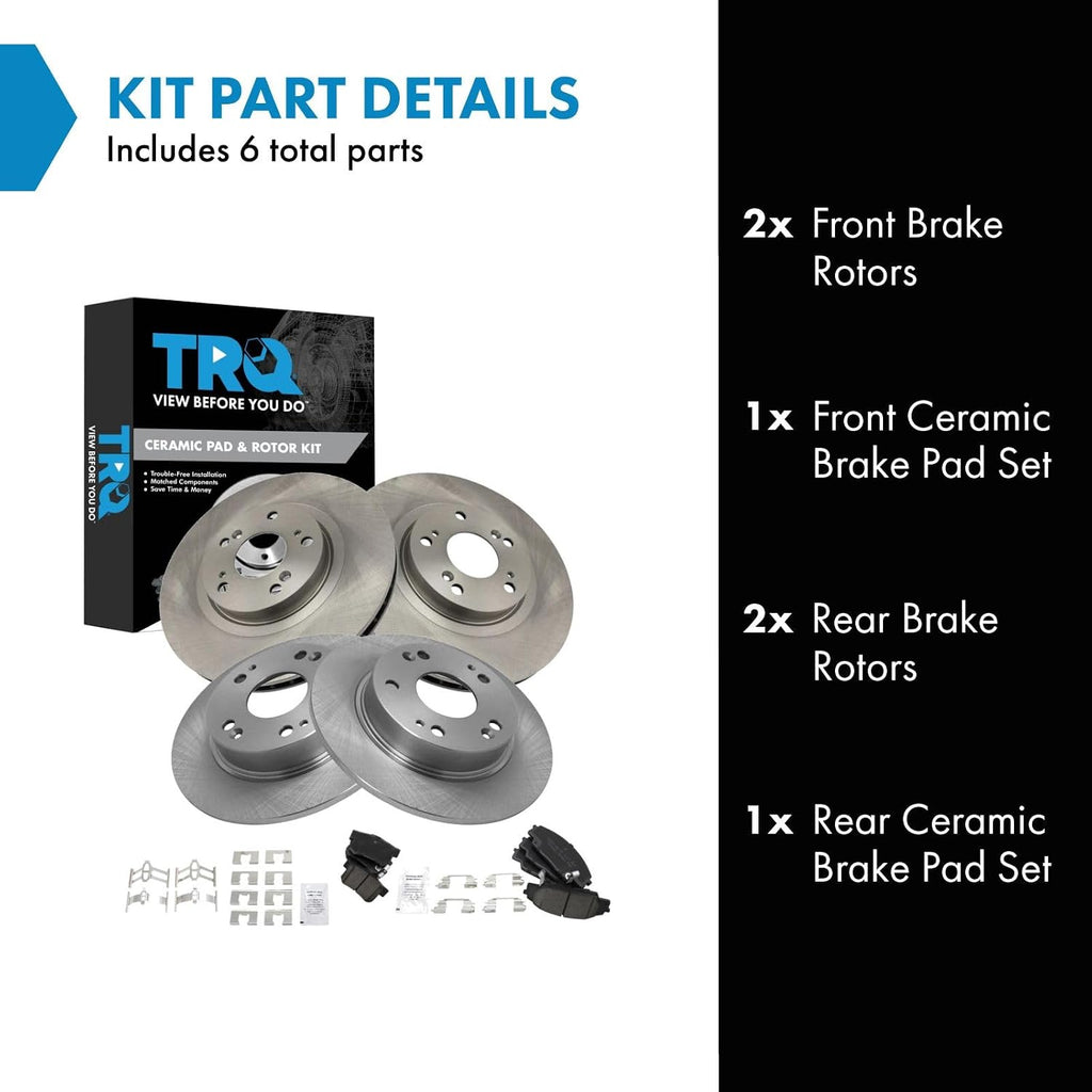 TRQ Front and Rear Brake Pad and Rotor Set Ceramic Compatible with 2006-2011 Honda Civic SI