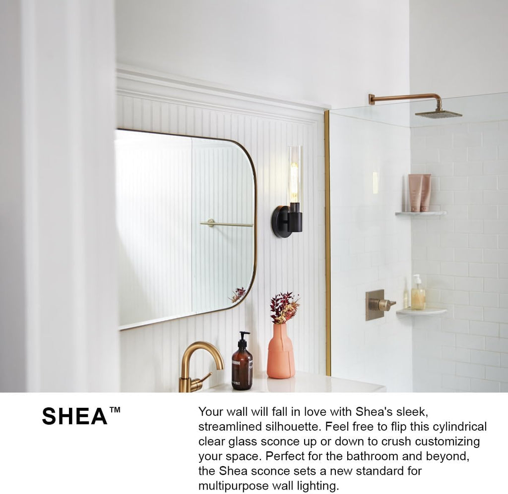 Lark Shea Two-Light Bath Vanity Fixture, Cylindrical Clear Glass Shades, Mount Vertically or Horizontally, Black