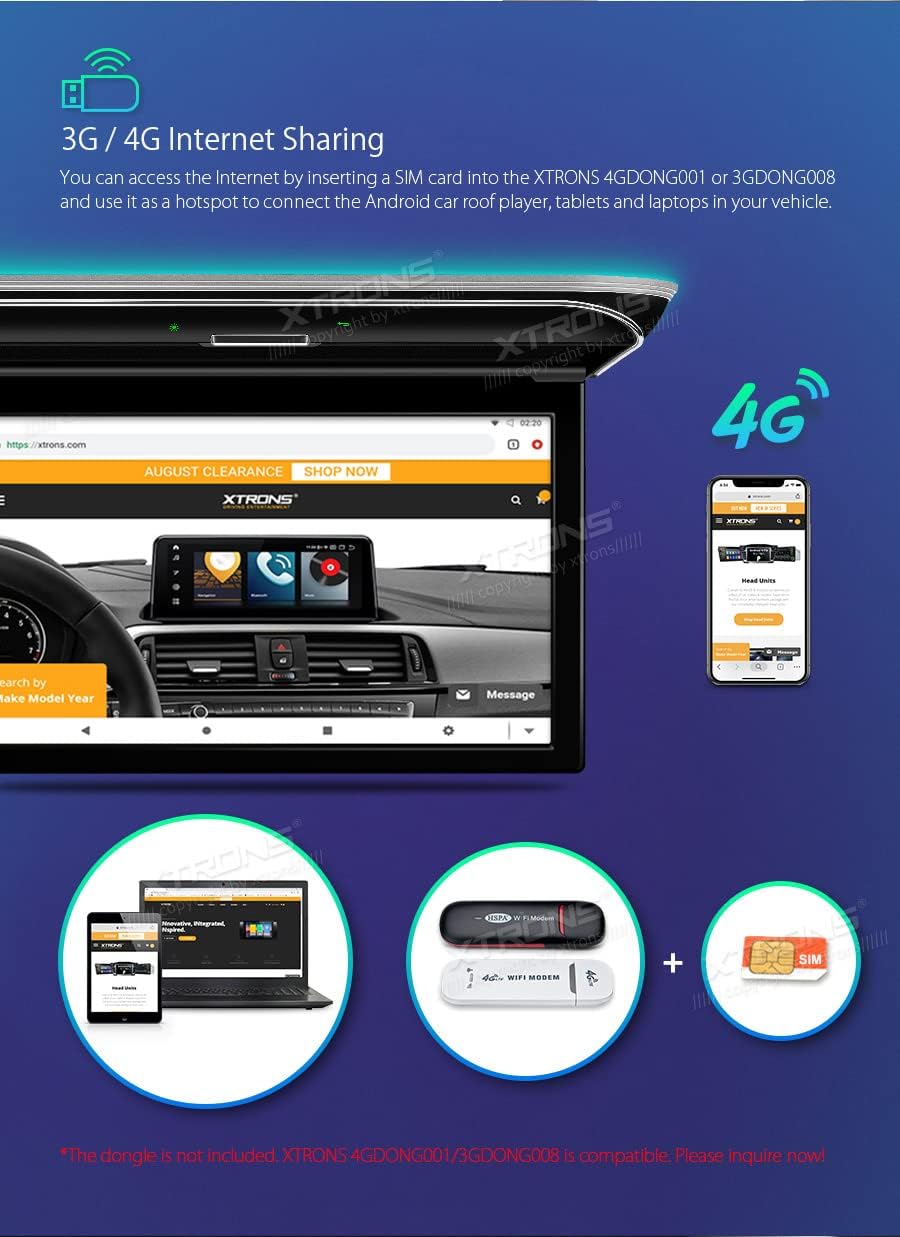 XTRONS Android Car Overhead Player 15.6' Wide IPS Touch Screen 8K Video Car Roof Mount Monitor with Built-in Stereo Speakers Flip Down Overhead Car Monitor Support Bluetooth, WiFi, HDMI, USB, IR