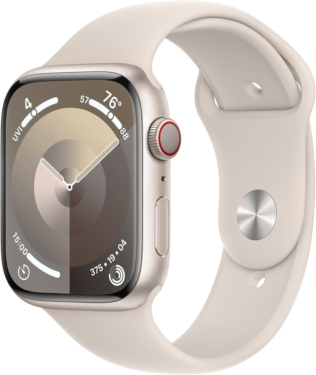 Apple Watch Series 9 [GPS + Cellular, 45mm] - Starlight Case with Starlight Sport Band, S/M (Renewed Premium)