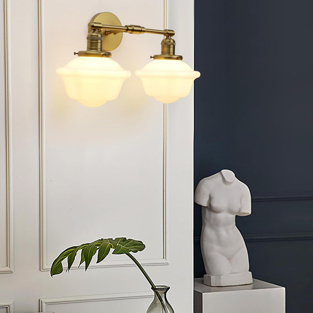 Pathson 2-Lights Milk White Glass Wall Sconce Lights, Modern Classic Wall Vanity Lighting for Living Room Bathroom Bedroom