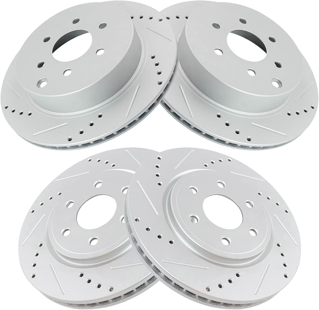 TRQ Performance Front and Rear Brake Rotor Set G Coated Drilled and Slotted Compatible with 2005-2012 Nissan Pathfinder