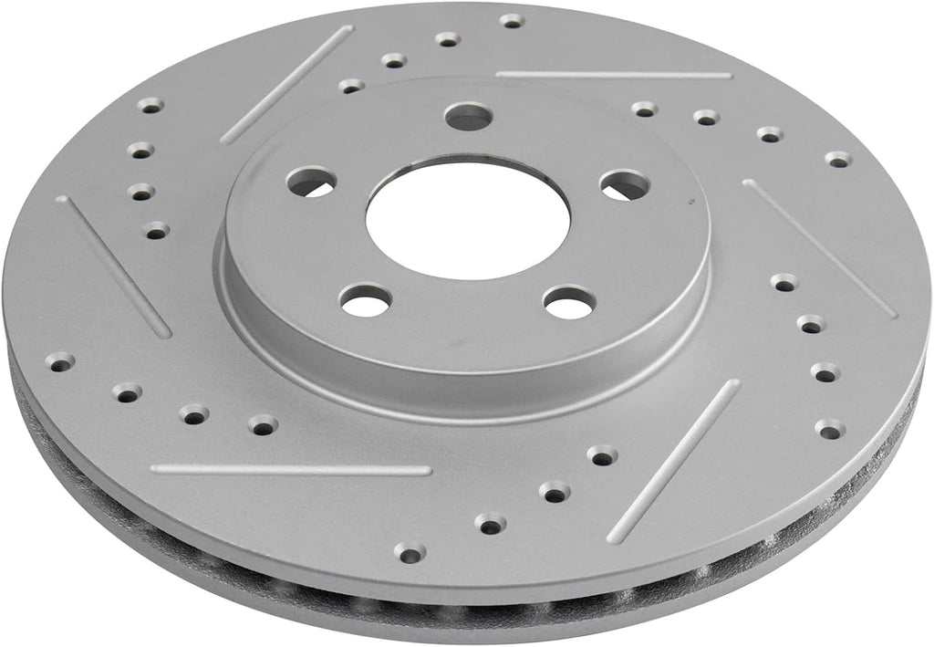 TRQ Performance Front and Rear Brake Rotor Set G Coated Drilled and Slotted Compatible with 2001-2003 2006-2007 2010 Chrysler PT Cruiser