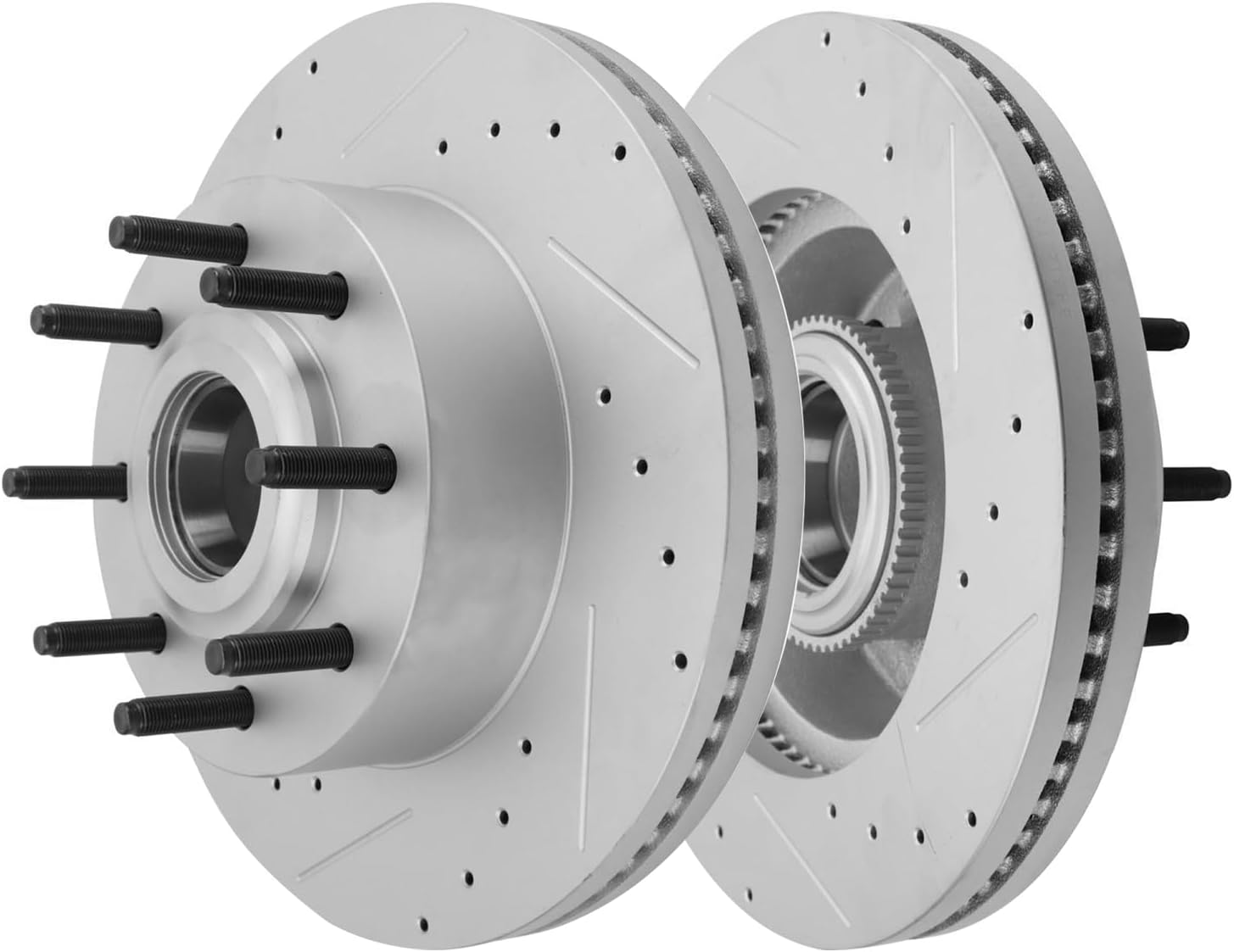 Detroit Axle - Brake Rotors for 2012-2022 Ford F-250 Super Duty 2013-2022 F-350 Super Duty, Drilled and Slotted Brake Rotors Replacement: 14.29' inch Front and Rear Rotors