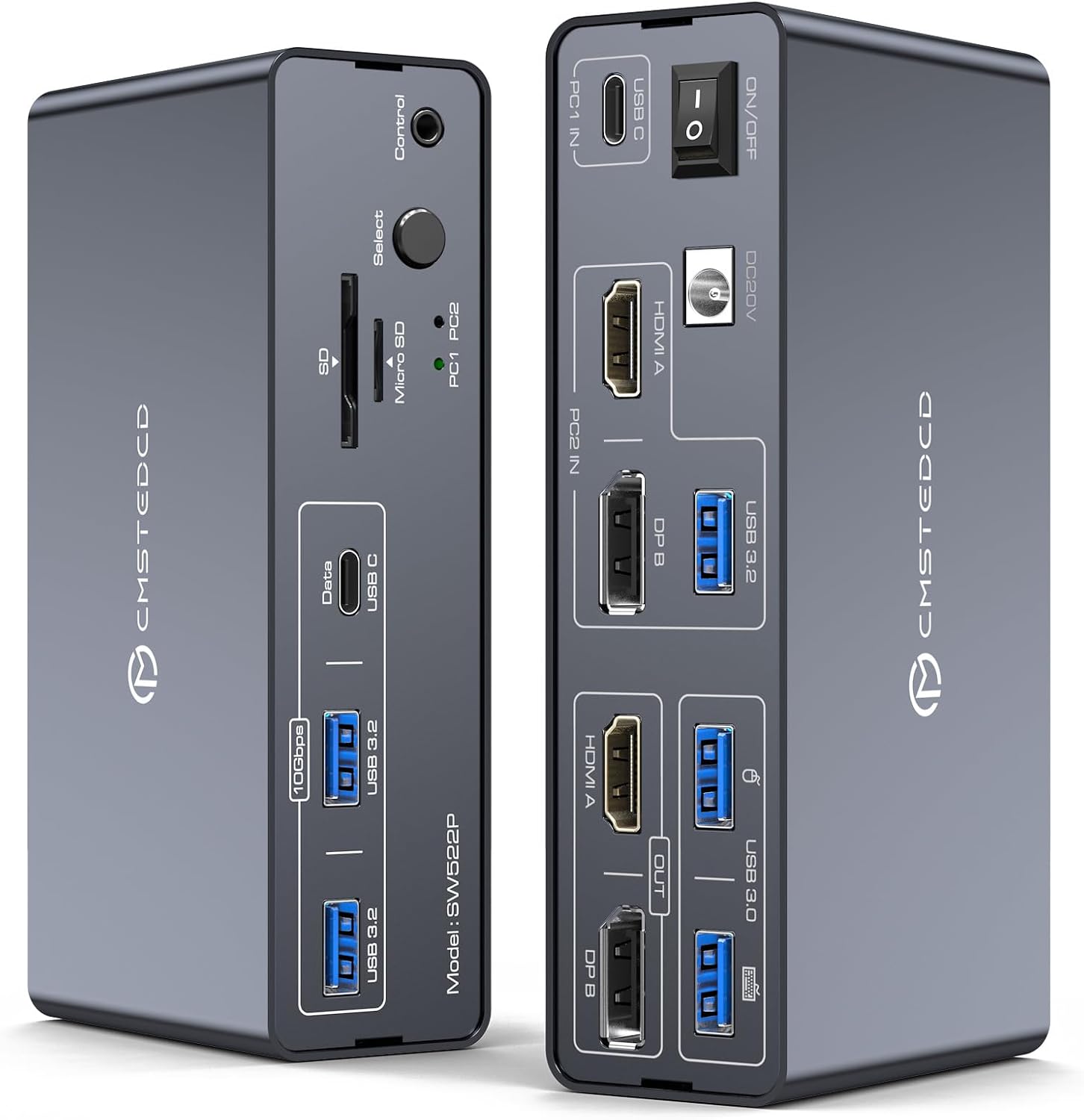KVM Switch 2 Monitors 2 Computers Docking Station USB C + HDMI/DP Input with 100W PD, 4K60Hz/4K120Hz Displayport HDMI Dual Monitor for Laptop and Desktop Share 13-in-1 Dock Aluminum Case Plug and Play