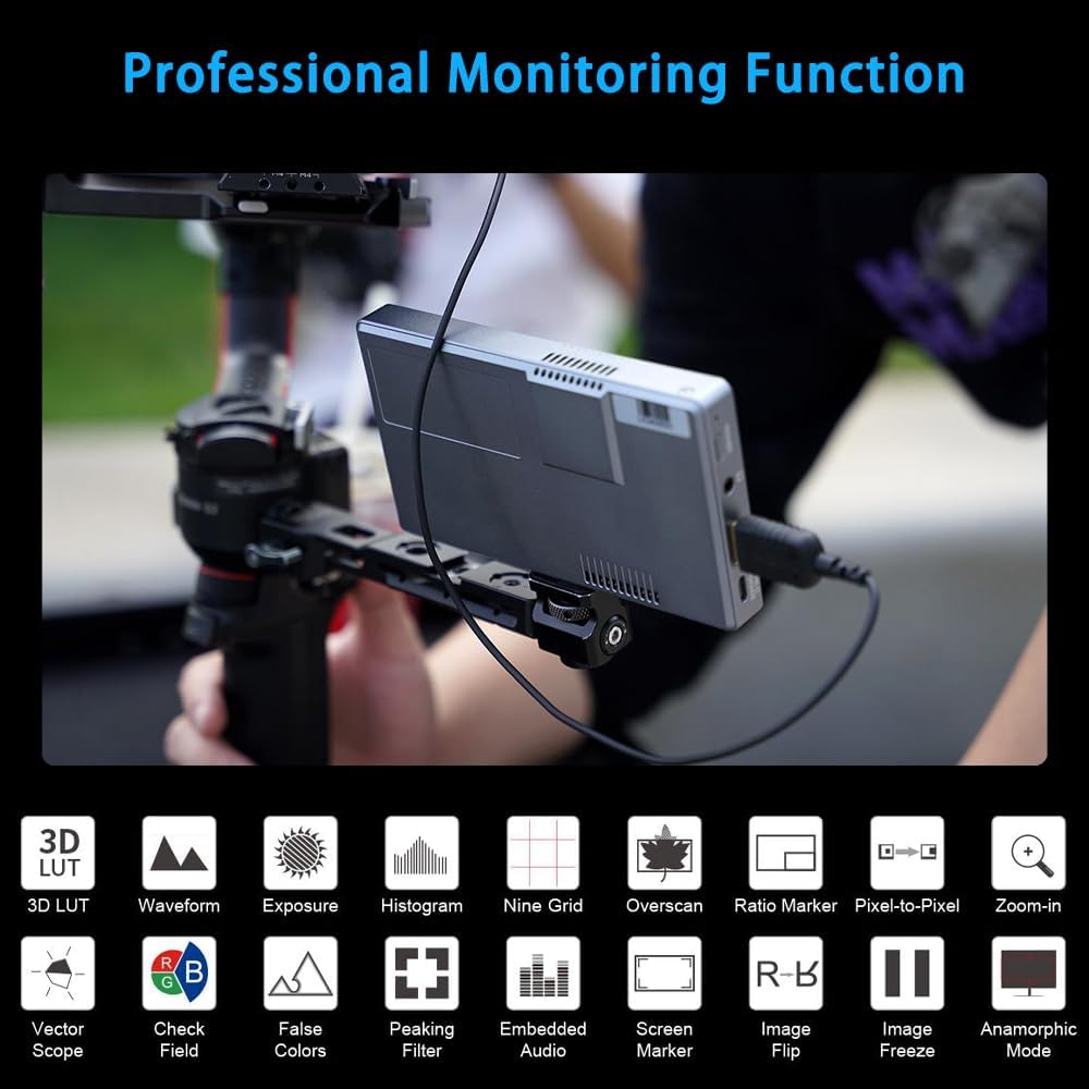 FEELWORLD P6XL 6 Inch Camera Monitor, 1200nit IPS Touch Screen 1920x1080 Built-in 3000mAh Battery Camera Field Monitor with Sunshade, Video Assist HDR Waveform Focus Peaking 3D LUT 4K HDMI