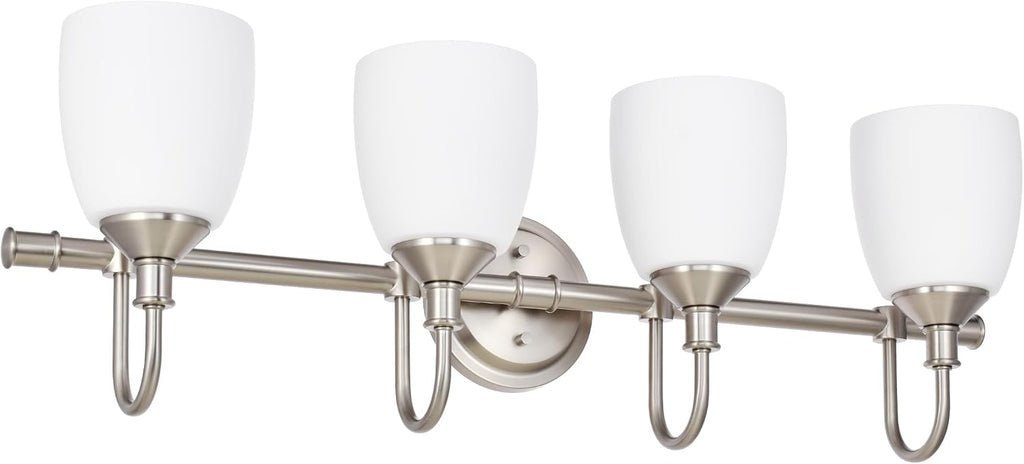 4-Light Bathroom Vanity Light Fixtures Over Mirror, Vintage Vanity Lights for Living Room, Milk White Glass Shades, Standard E26 Base, Brushed Nickel