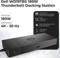 Dell WD19TBS Thunderbolt Docking Station with 180W AC Power Adapter (130W Power Delivery) Dell Docking Station + HDMI Cable + DisplayPort Cable + Thunderbolt Cable + Microfiber Cloth Included