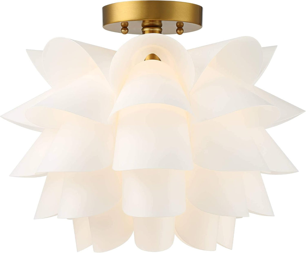 Possini Euro Design Mid Century Modern Glam Close to Ceiling Light Semi Flush Mount Fixture White Flower Gold Metal 15 3/4' Wide for House Bedroom Hallway Living Room Bathroom Dining Kitchen