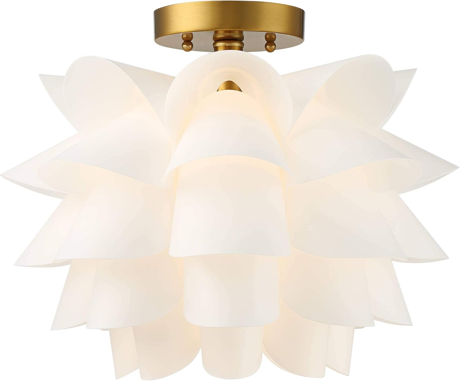 Possini Euro Design Mid Century Modern Glam Close to Ceiling Light Semi Flush Mount Fixture White Flower Gold Metal 15 3/4' Wide for House Bedroom Hallway Living Room Bathroom Dining Kitchen