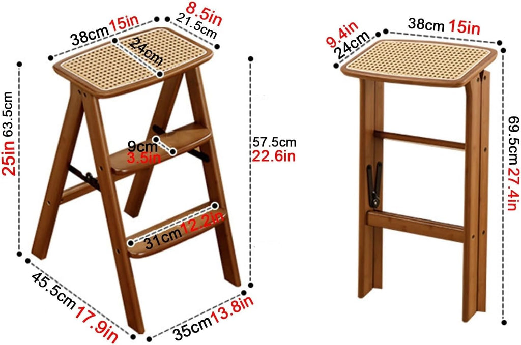 Solid Wood Folding Stool with Footrest Design Reinforced Plywood Construction Home-use Foldings Chair Triangular Load-bearing Structure Thickened Hardware Fittings Non-slip Foot Pads Rounded Edges