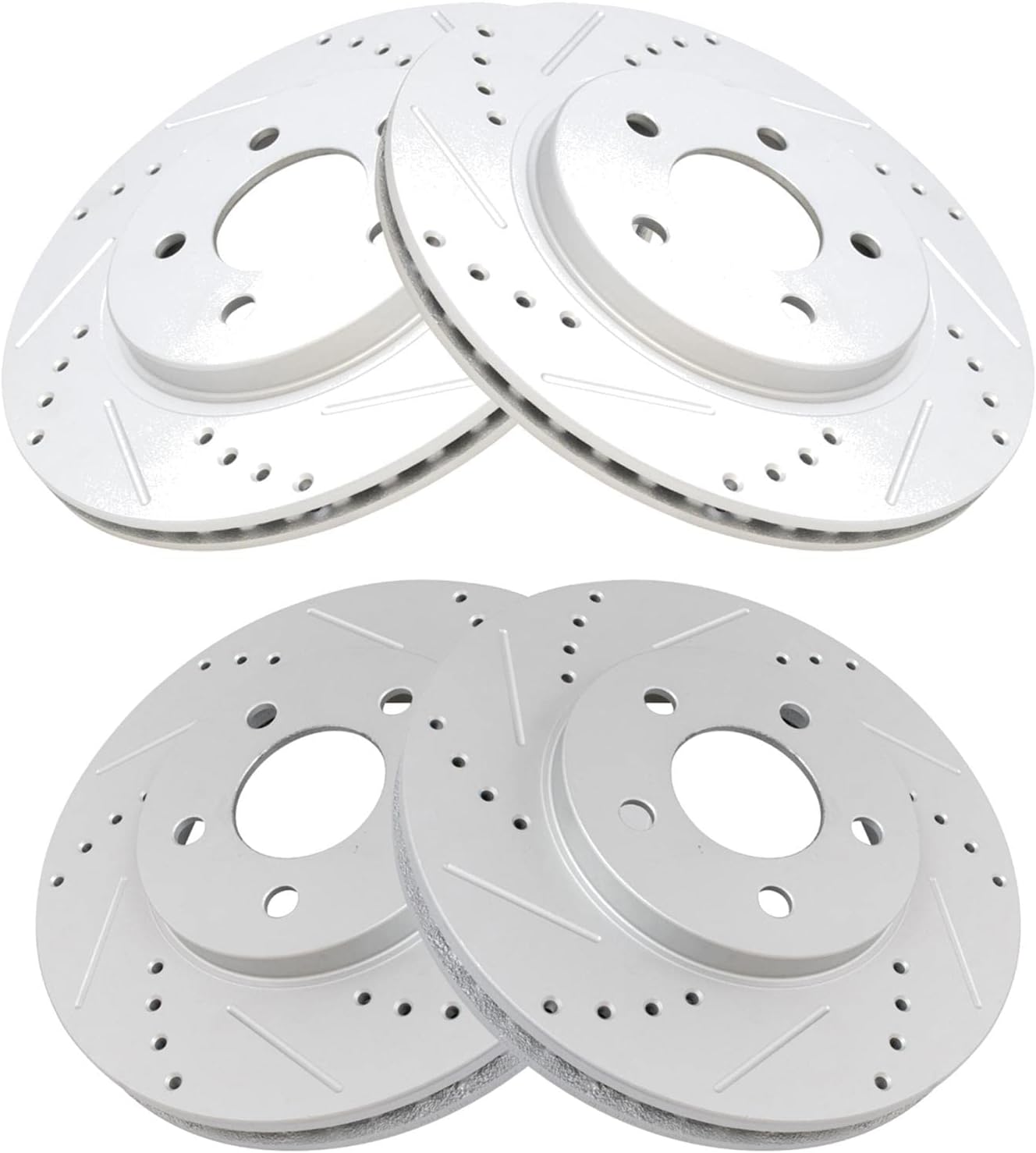TRQ Performance Front and Rear Brake Rotor Set G Coated Drilled and Slotted Vented Compatible with 2005-2010 Ford Mustang