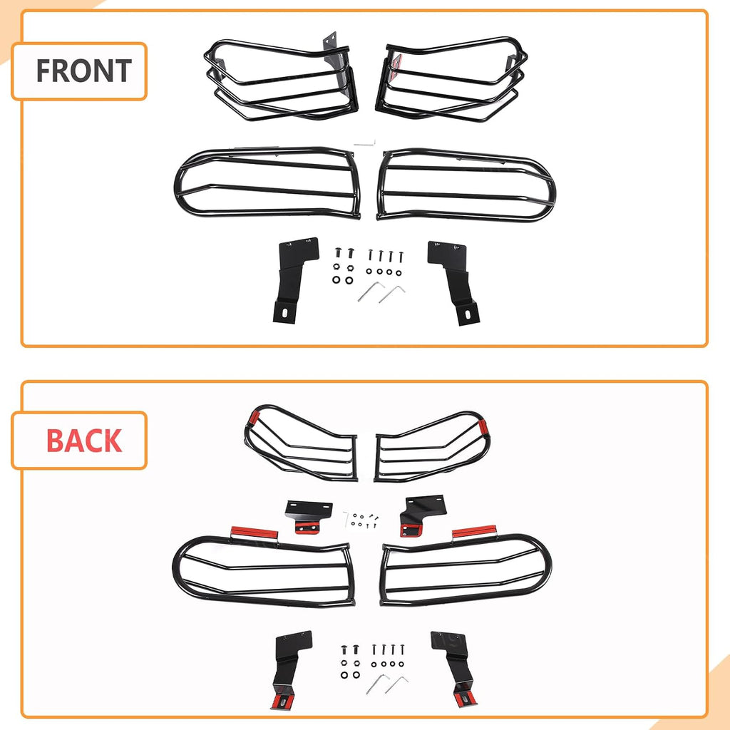 Car Front Fog Light & Taillight Guard Cover Kit Compatible with Toyota FJ Cruiser 2007-2021+, Front Fog Lamp Guards Rear Tail Light Decorative Frame Bezels Protection Carbon Steel Exterior Accessories