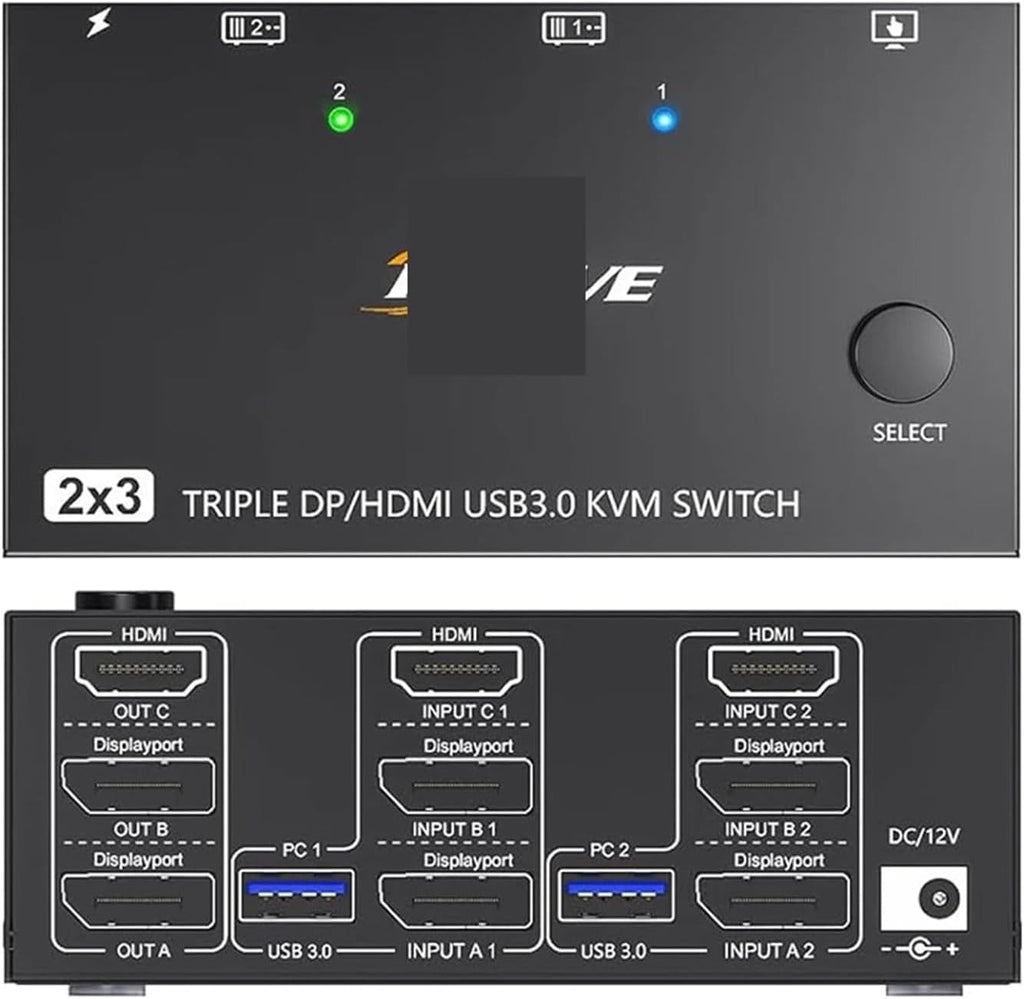 USB 3.0 KVM Switcher 2 Input 3 Output 3 Monitors 2 Computers Switch Support 8K@30Hz 4K@144Hz USB 3.0 Displayport for 2 PC Share