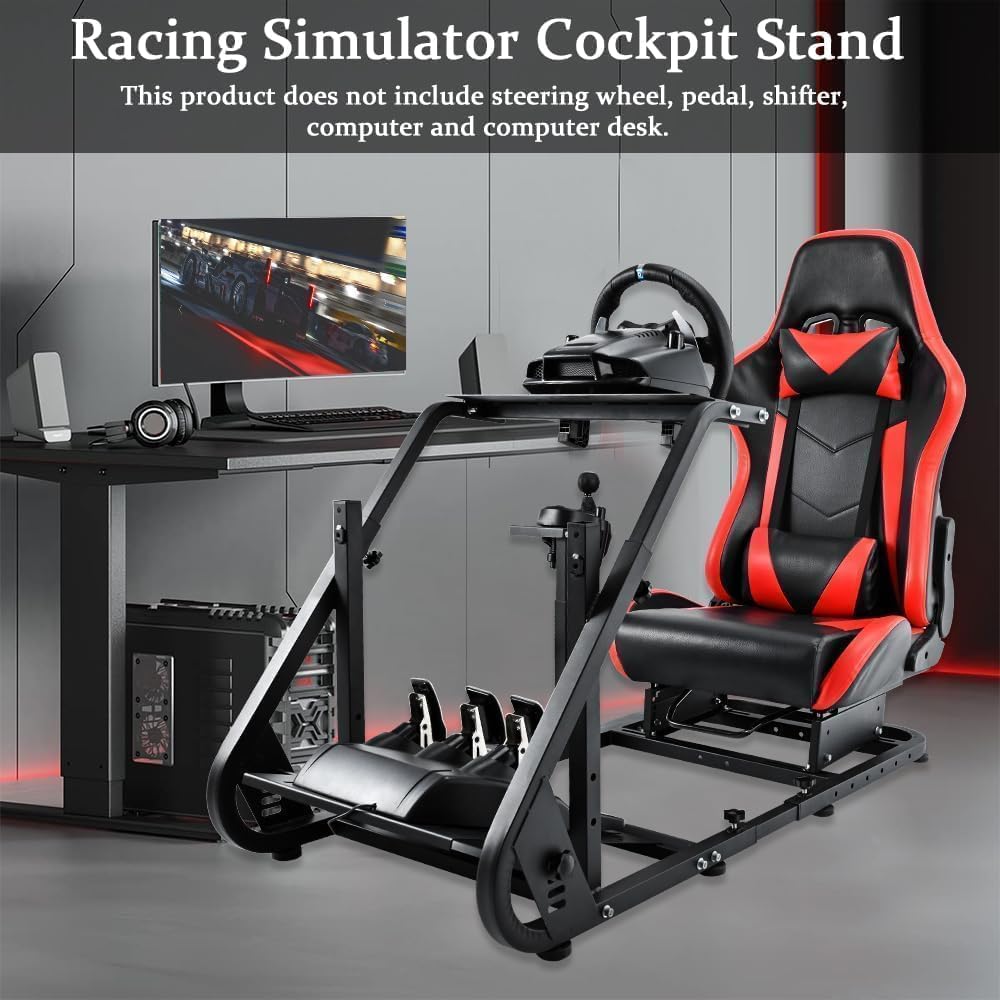 Marada Racing Simulator Cockpit with Comfort Gaming Seat Fit for Logitech G923 G920 G27 G29, for Thrustmaster T300, for Fanatec,Pro Sim Driving Race Stand Mountable Monitor Stand, No Shift Wheel Pedal