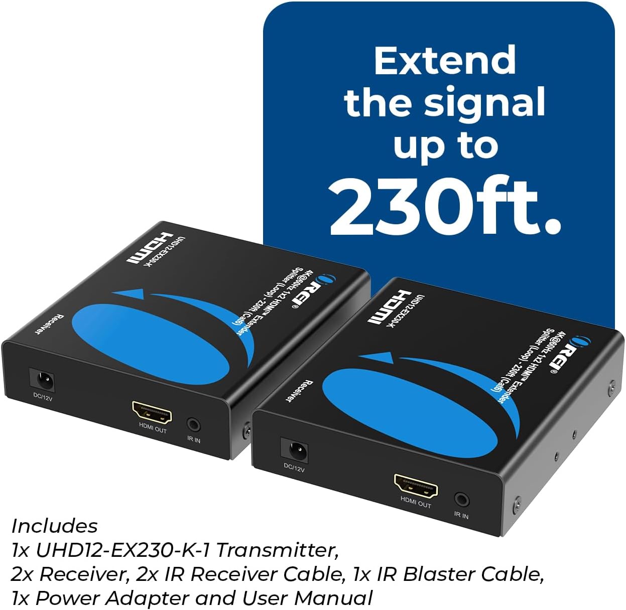 OREI HDMI 1×2 Splitter & Extender Over Ethernet – 4K@60Hz 4:4:4 HDCP 2.2 – Single CAT6/7 Cable up to 230 ft – EDID Management, IR Control, Loop-Out & Low Latency
