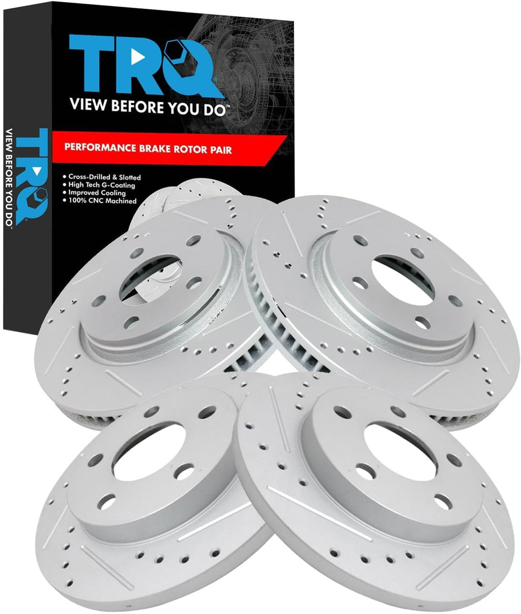 TRQ Performance Front and Rear Brake Rotor Set G Coated Drilled and Slotted Vented Solid Compatible with 2005-2009 Buick LaCrosse 2004-2008 Pontiac Grand Prix