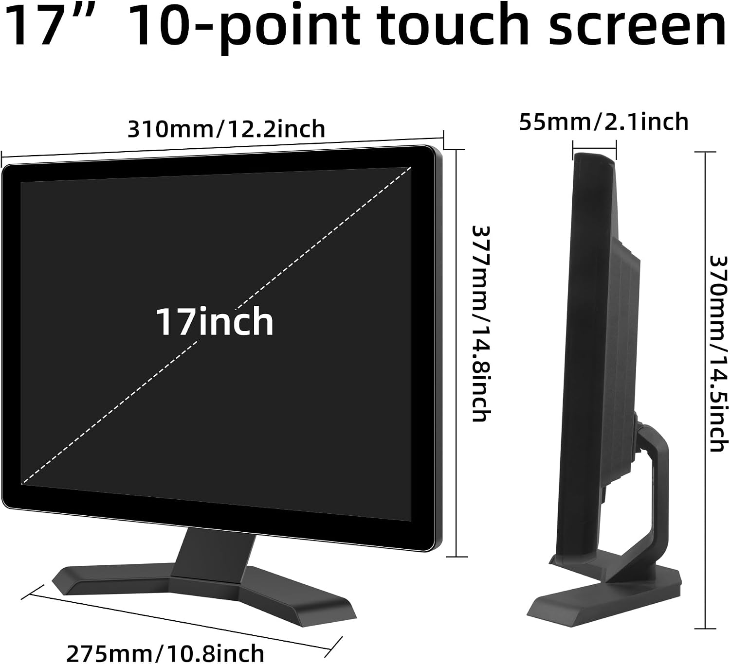 17' 10-Point Touch 4:3 Full HD 1280x1024 Square Touch Screen Monitor with HDMI USB Ports, VESA, Touchscreen for PC POS Machine Win 10 11, Built-in Speakers