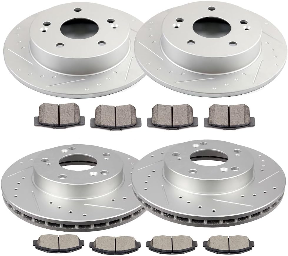 SCITOO Front and Rear Brake Kits Replacement Brake Kit 4 x Brake Rotors & 8 x Brake Pads Fit For Honda For Civic 2006-2011