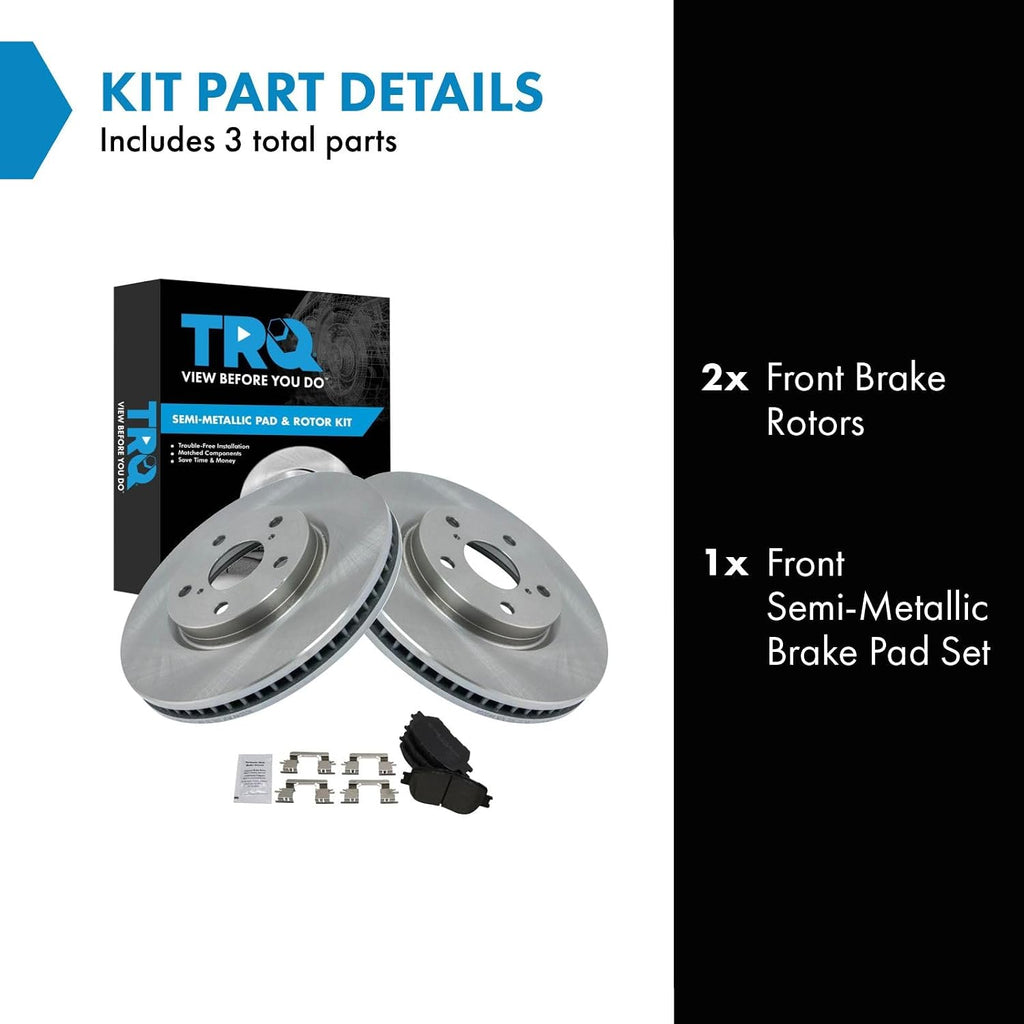 TRQ Front Brake Pad and Rotor Set Semi Metallic Vented Rotors Compatible with 2006 Lexus GS300 2009-2015 IS250